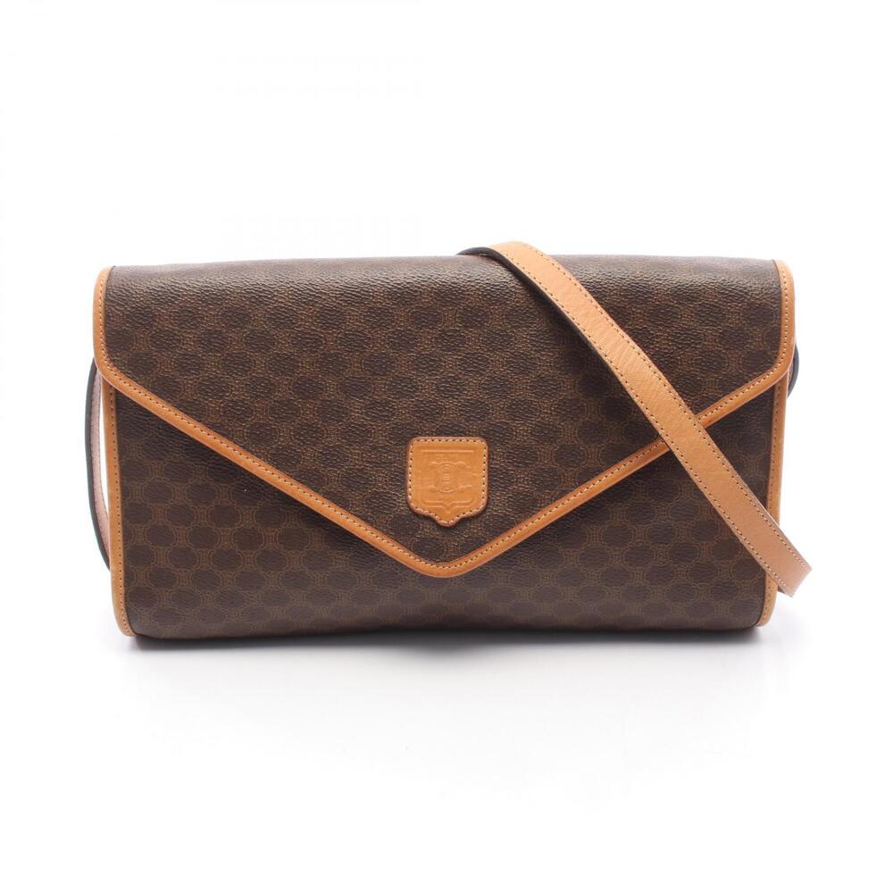 Celine Flap Macadam Shoulder Bag Canvas Leather Brown
